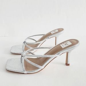 Dolce Vita Metallic Silver Faux Leather Heels Sandals Square Toe Size 8